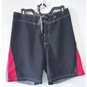 Hobie Custom‎ Mens Board Shorts Size 30 Black Red Grey Colorblock Swim Trunks